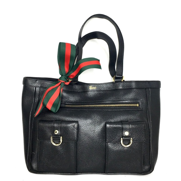 Authentic Gucci black leather Abbey tote bag